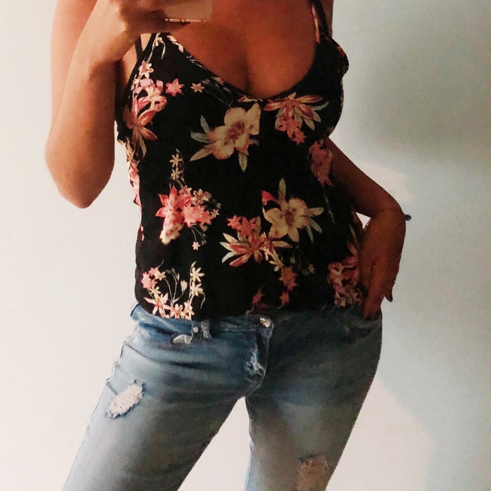 Black with flowers shirt